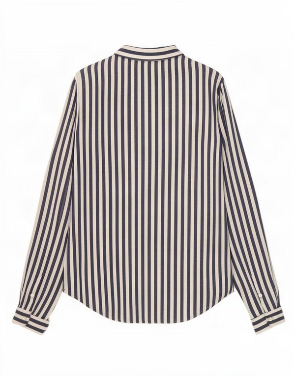 Zara Womens Shirt UK 6 XS Navy Blue Striped Viscose
