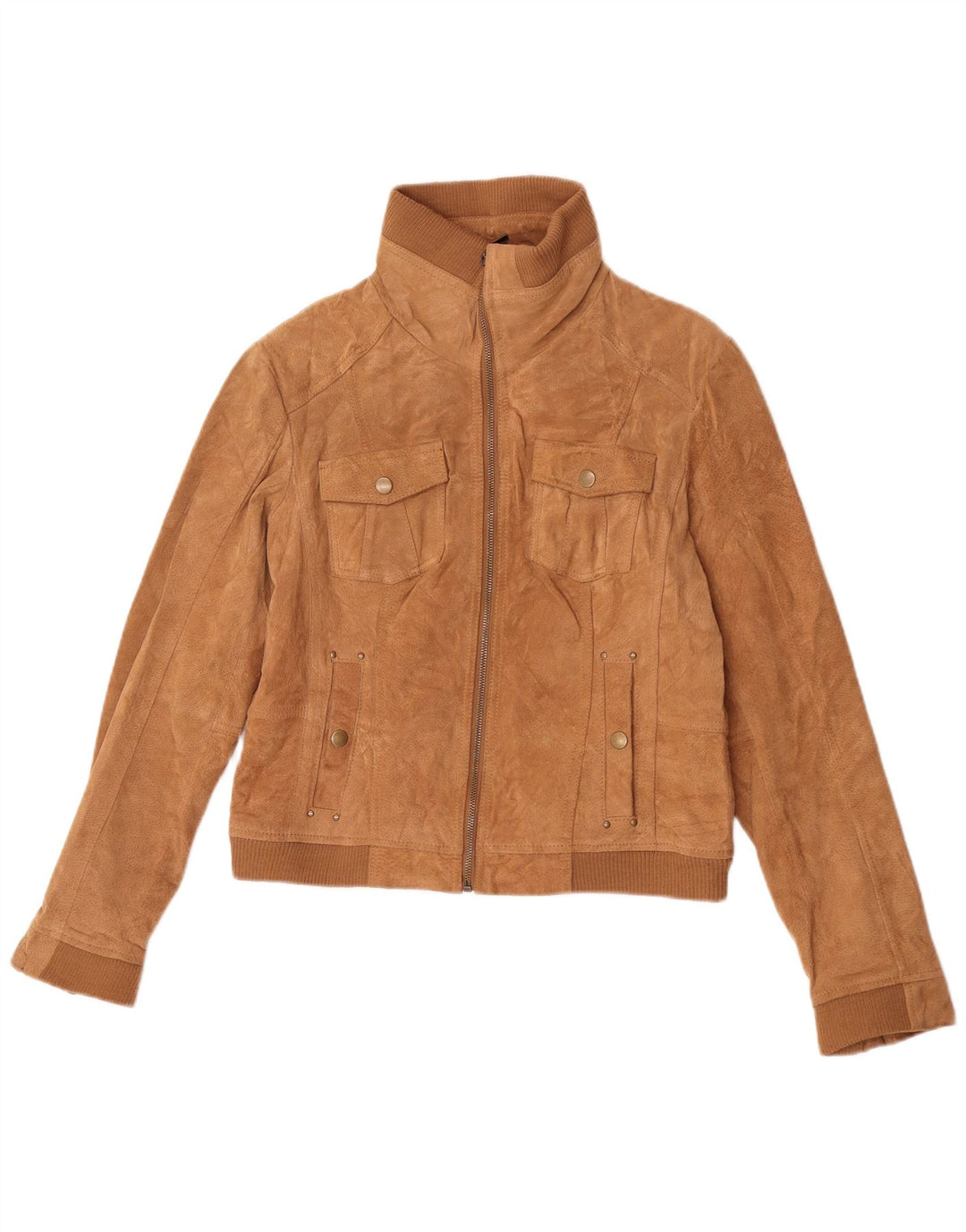 vintage Womens Crop Suede Jacket UK 14 Grand Cuir Beige