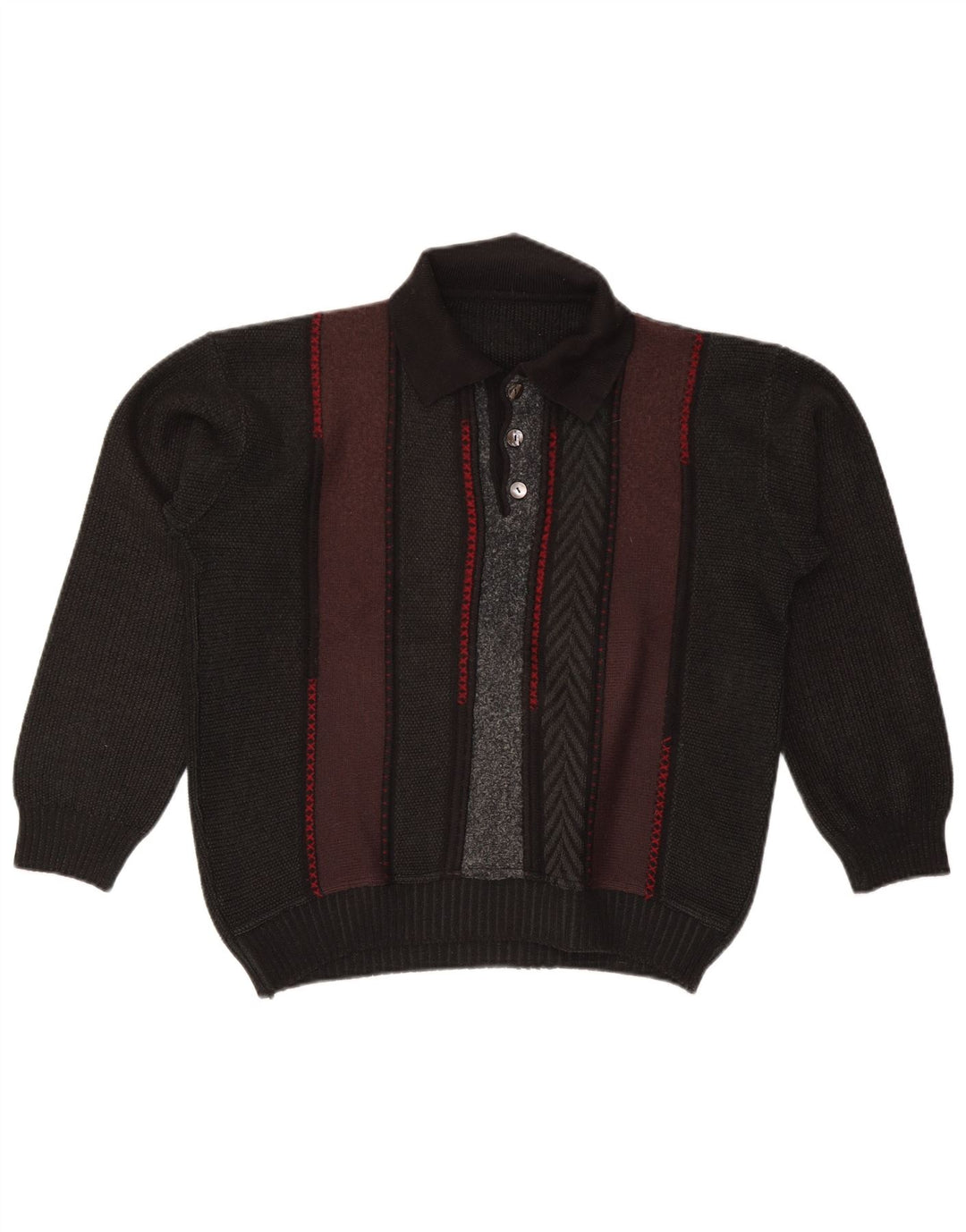 Pull à col polo vintage pour homme, color block noir moyen