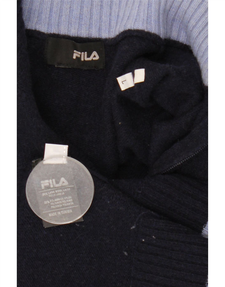 Fila Pull à col zippé pour homme en laine bleu marine Large