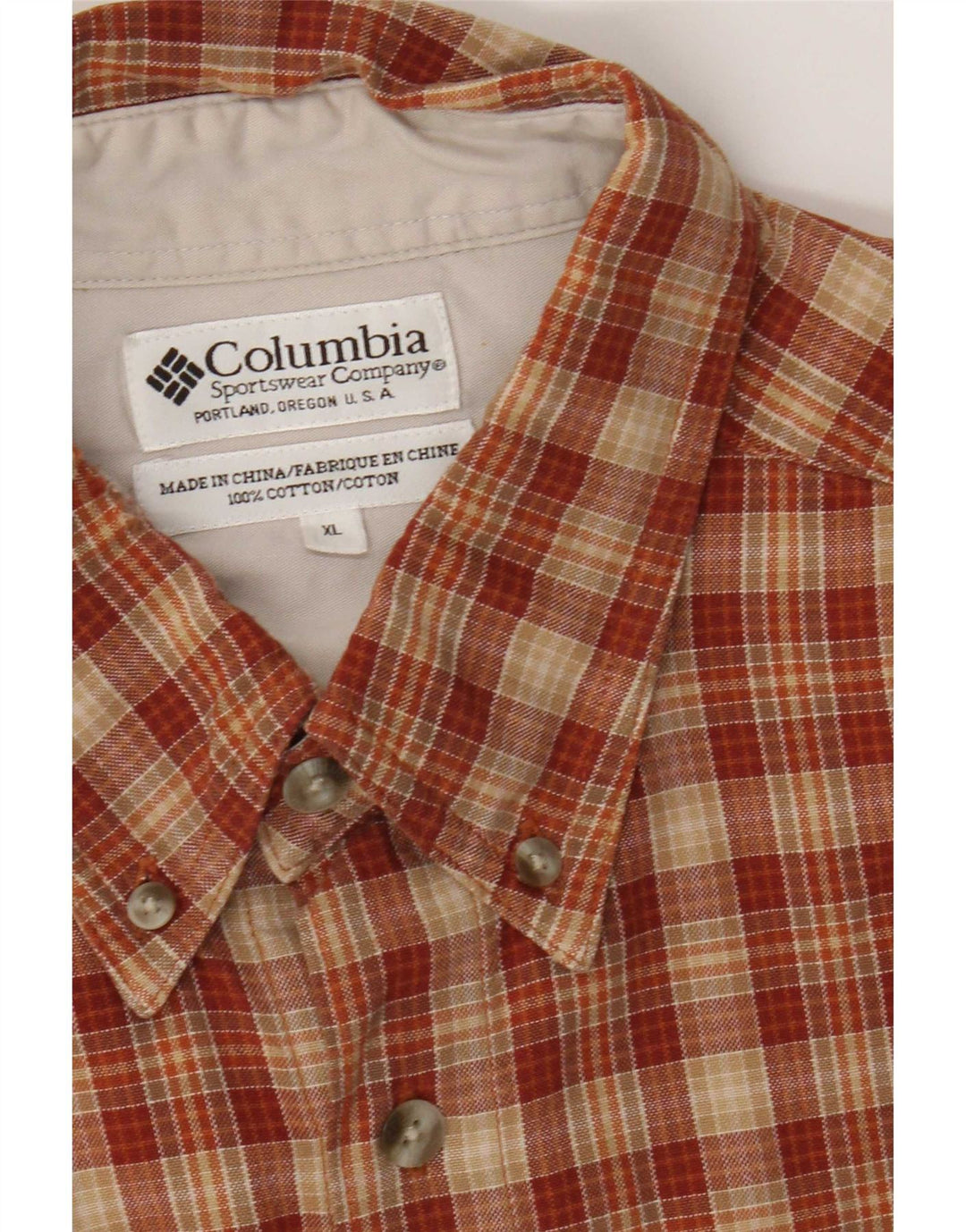 Columbia Chemise en flanelle XL pour homme en coton à carreaux orange
