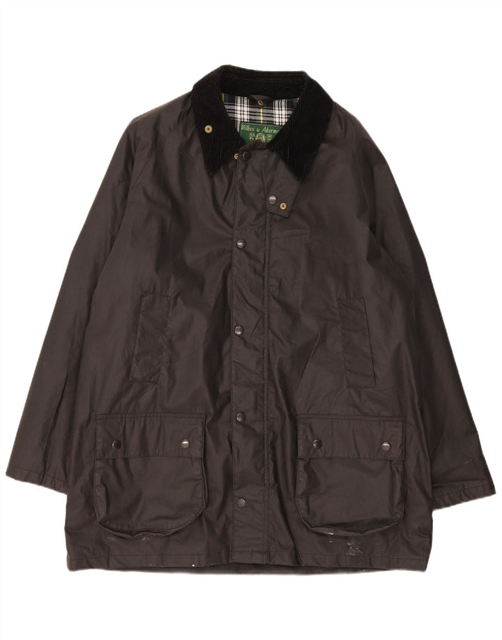 Wikes & Akerman Veste en coton ciré pour homme UK 42 XL Noir Polyester