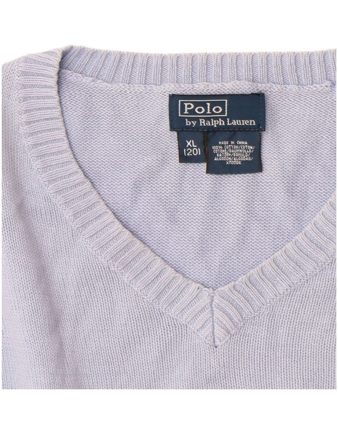 POLO RALPH LAUREN Pull col V pour garçon 13-14 ans XL Bleu Coton