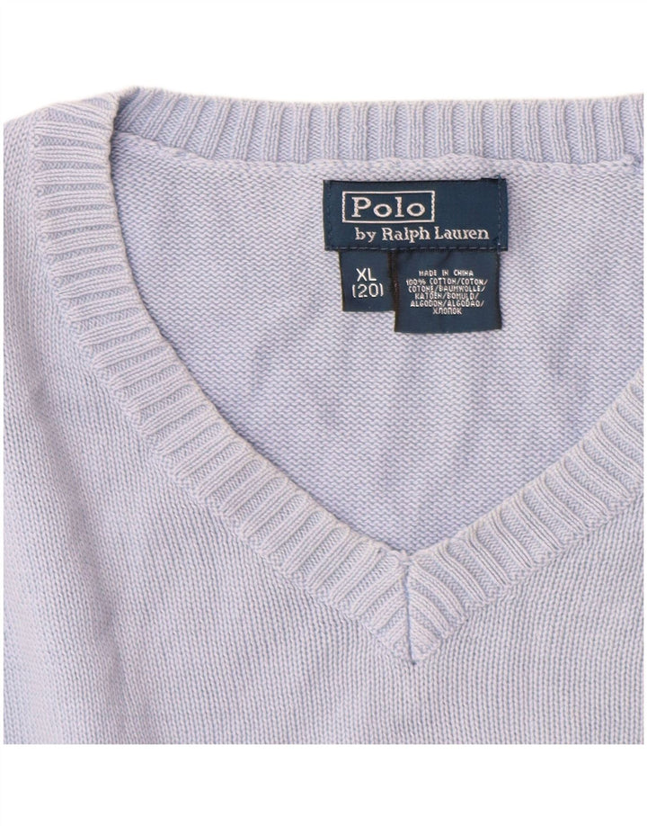 POLO RALPH LAUREN Pull col V pour garçon 13-14 ans XL Bleu Coton