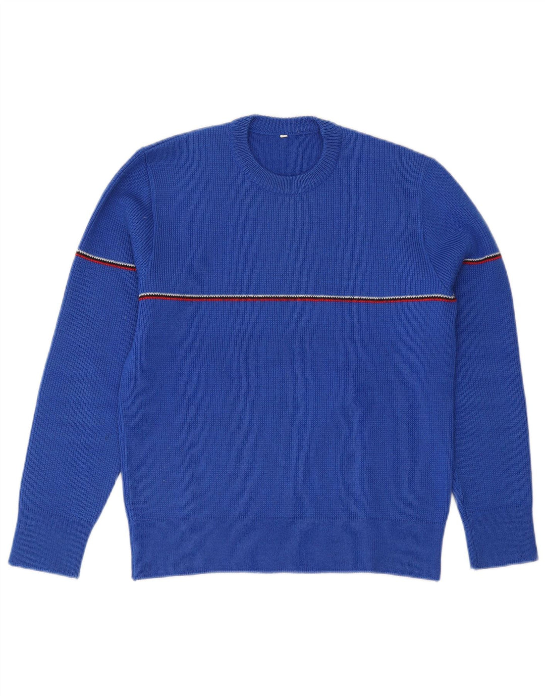 vintage Mens Crew Neck Jumper Pull Petite laine rayée bleue