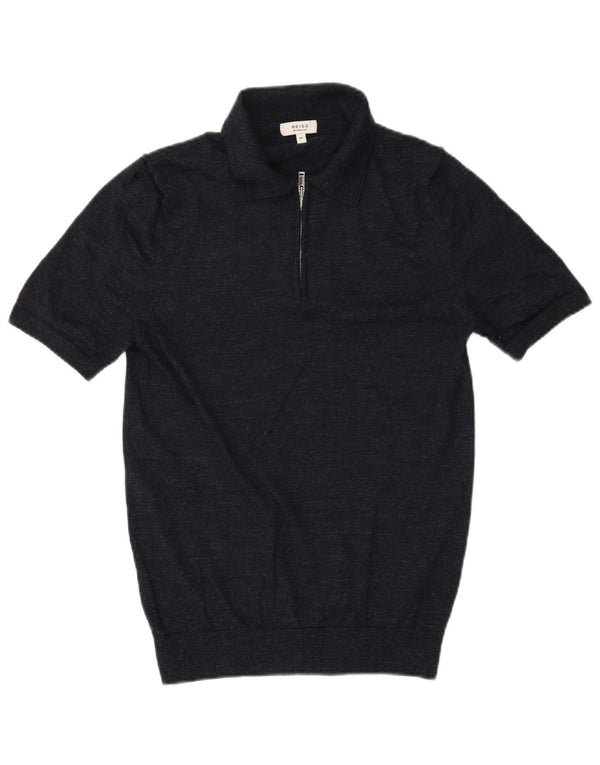 Reiss Pull à manches courtes et col polo pour homme Bleu marine moucheté