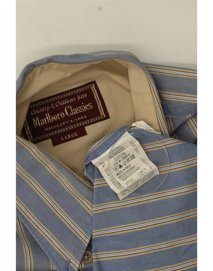 Marlboro Classics Chemise Homme Large Bleu Rayé Coton