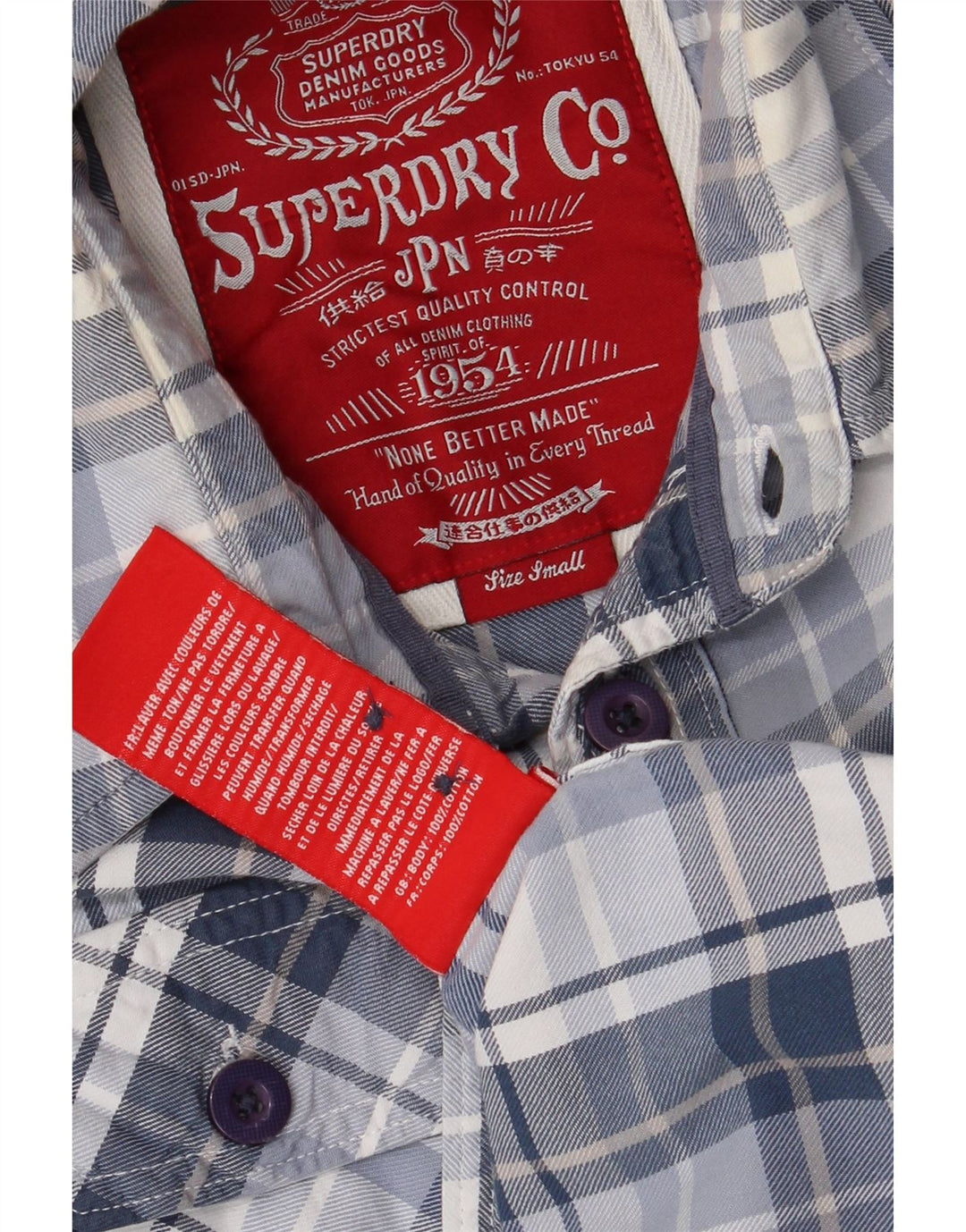 Superdry Chemise Graphique Petit Carreau Bleu Coton