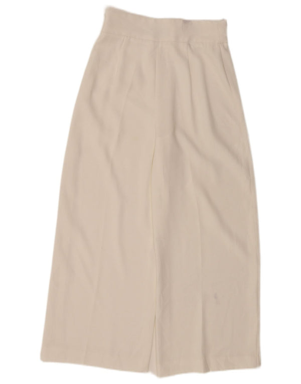 Zara Pantalon décontracté court à jambe large pour femme XS W24 L24 Blanc