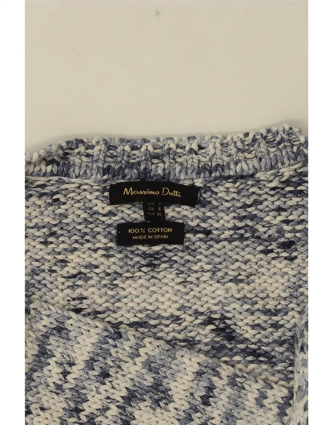 Massimo Dutti Pull col V pour femme UK 10 Petit Bleu Moucheté