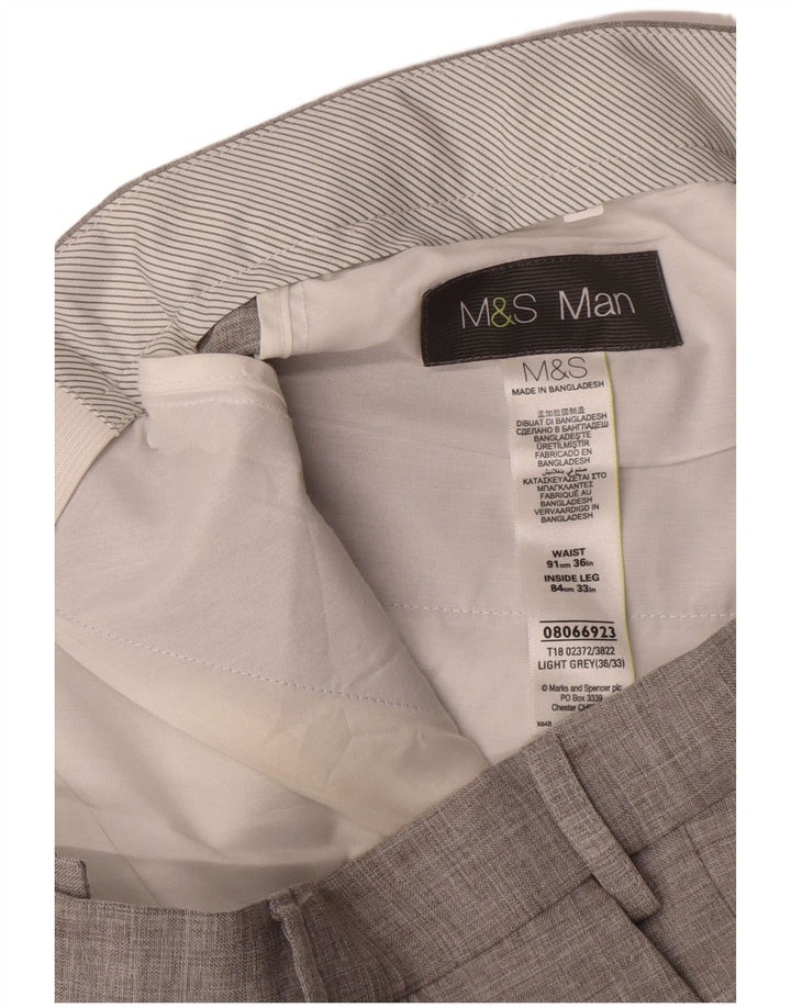 Marks & Spencer Pantalon de Costume Droit Homme W36 L33 Gris Polyester