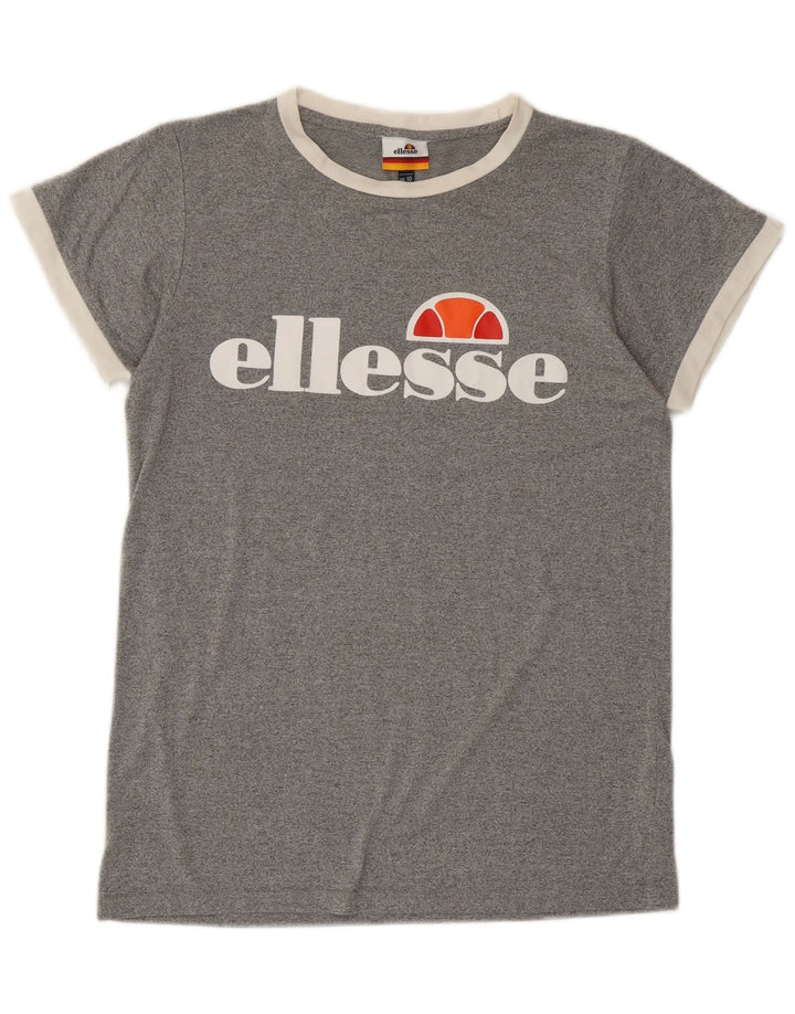 Ellesse Womens Graphic T-Shirt Top UK 10 Small Gris Moucheté Polyester