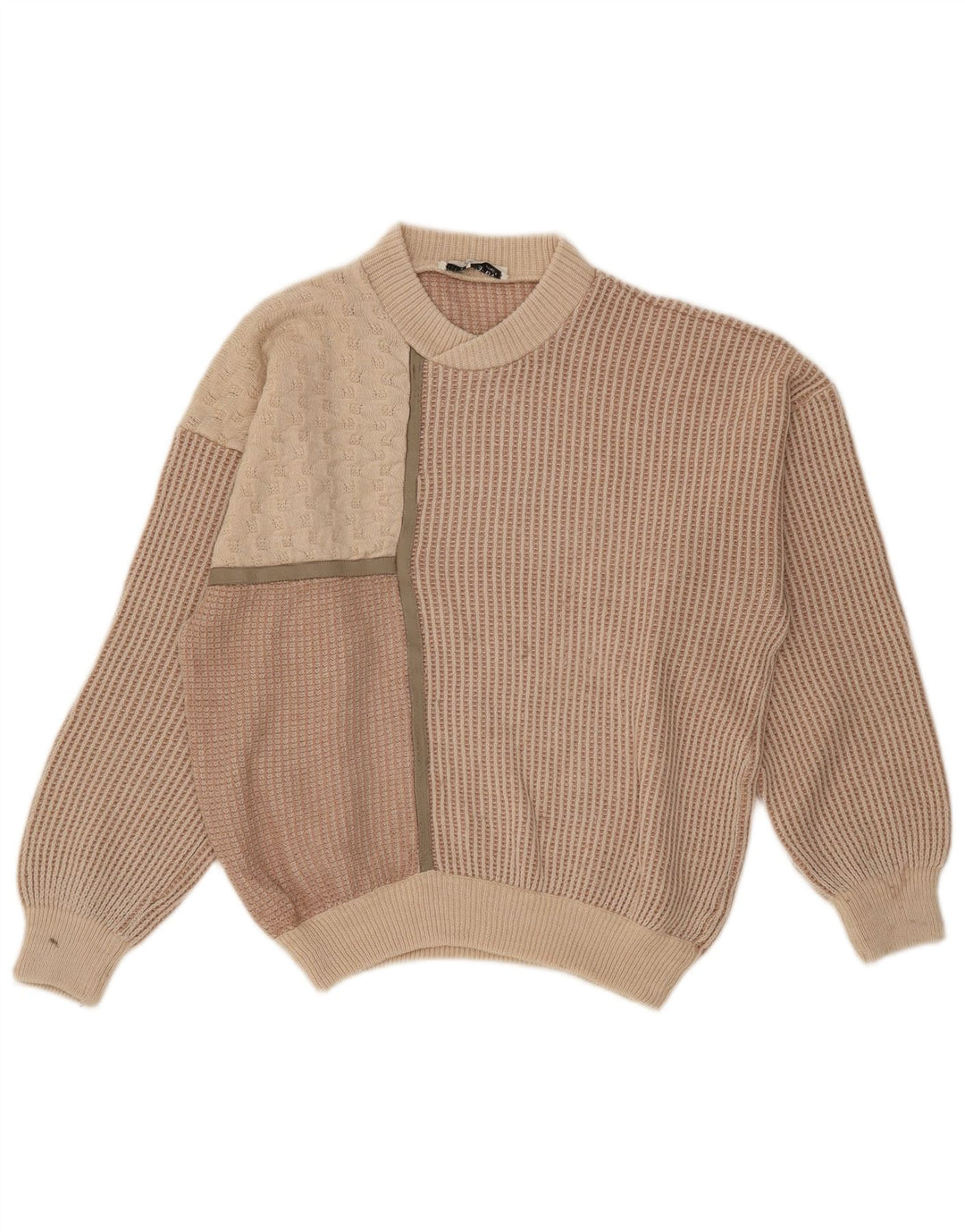 Oscar Forghieri Pull Col Rond Homme Laine Rayée Beige Moyen