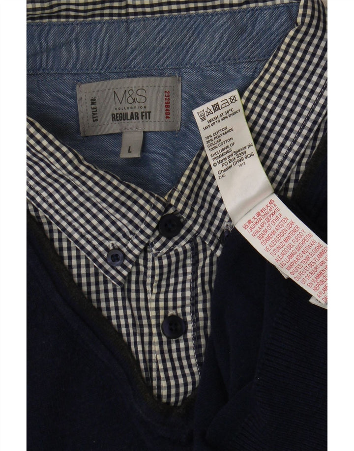 MARKS & SPENCER Pull col V pour homme à carreaux bleu marine