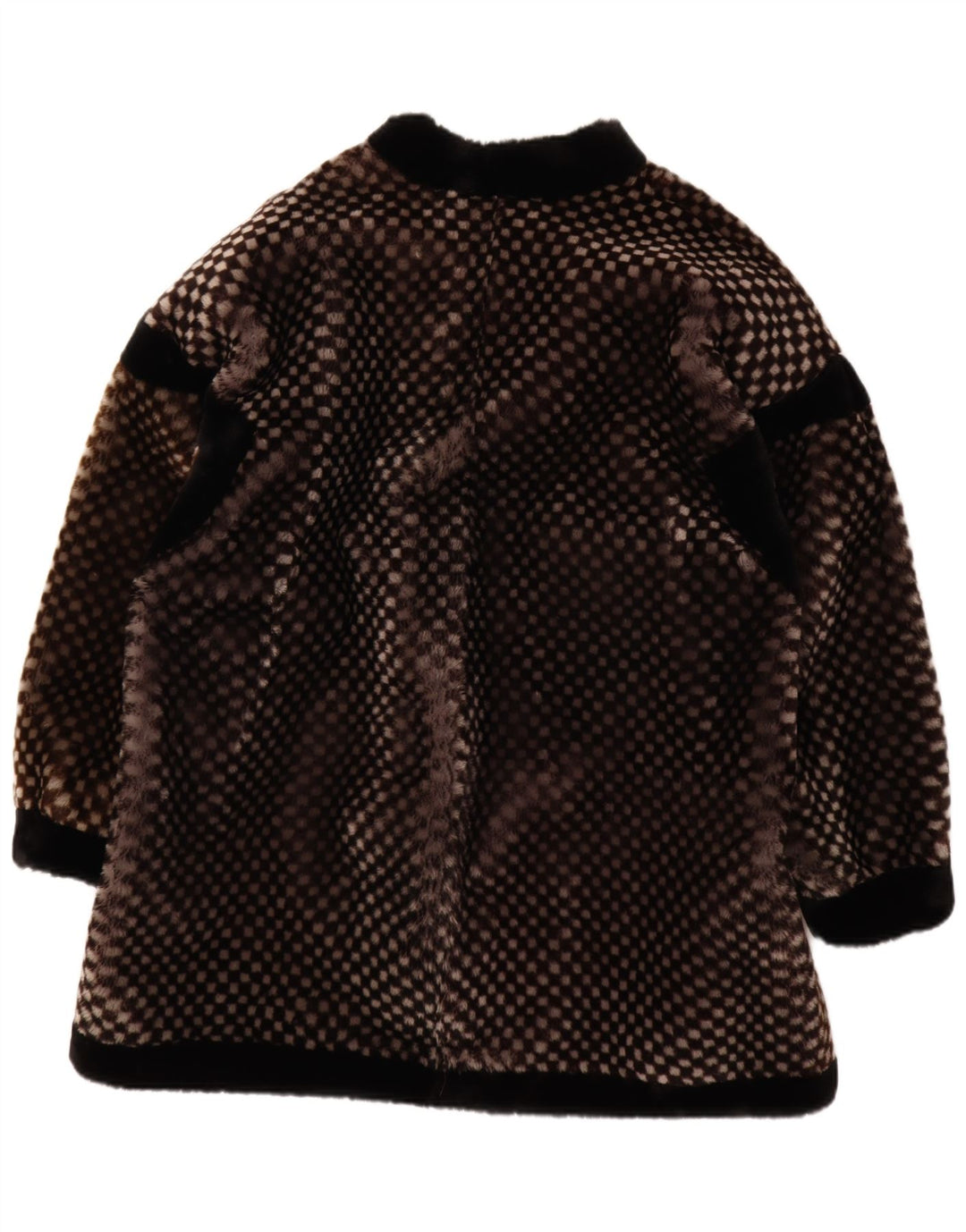 VINTAGE Femme Fausse Fourrure Pardessus EU 40 Moyen Brun Géométrique