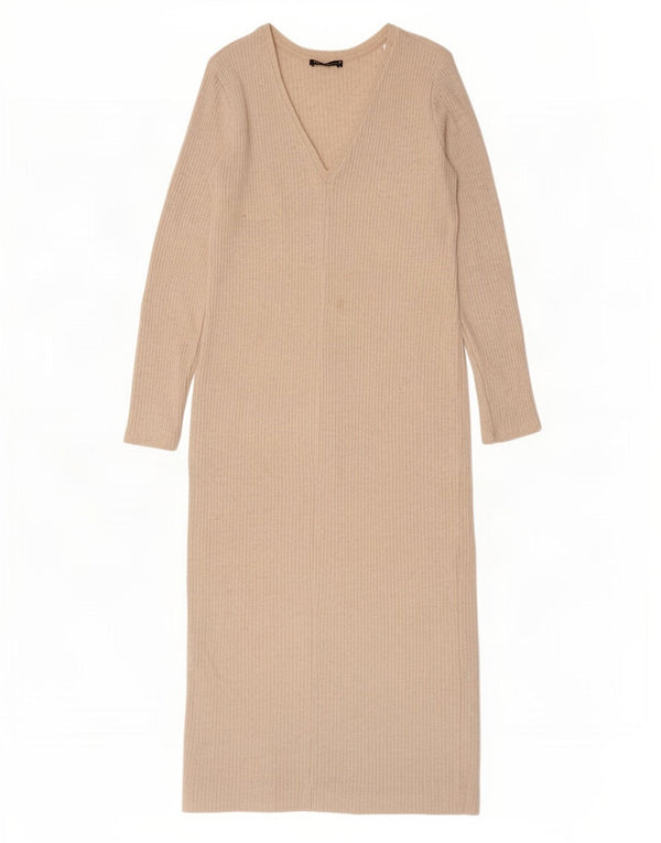 Zara Femme Robe Pull UK 16 Grand Acrylique Beige
