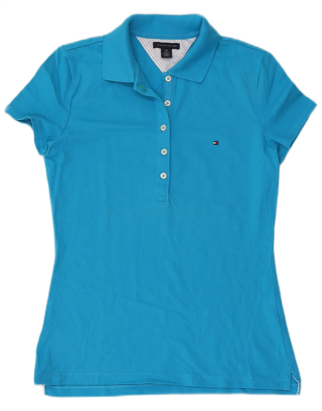 TOMMY HILFIGER Polo Femme UK 10 Petit Bleu Coton