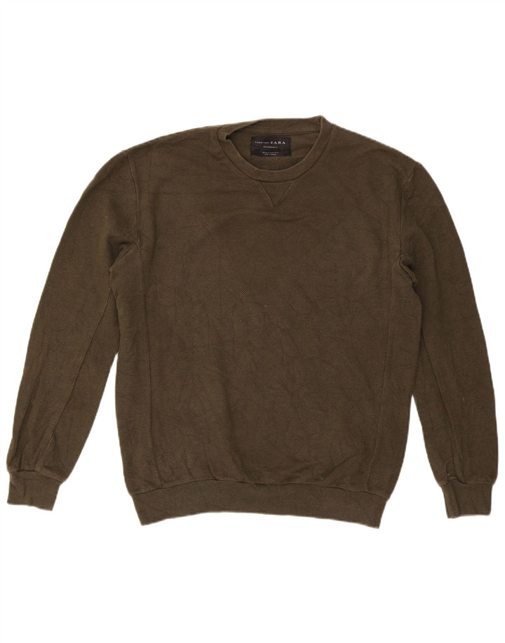 Zara Pull à col rond en coton kaki moyen pour homme