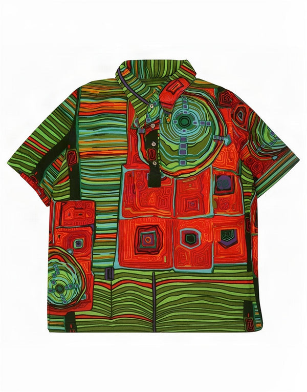 Polo Femme Vintage UK 14 Moyen Multicolore Géométrique