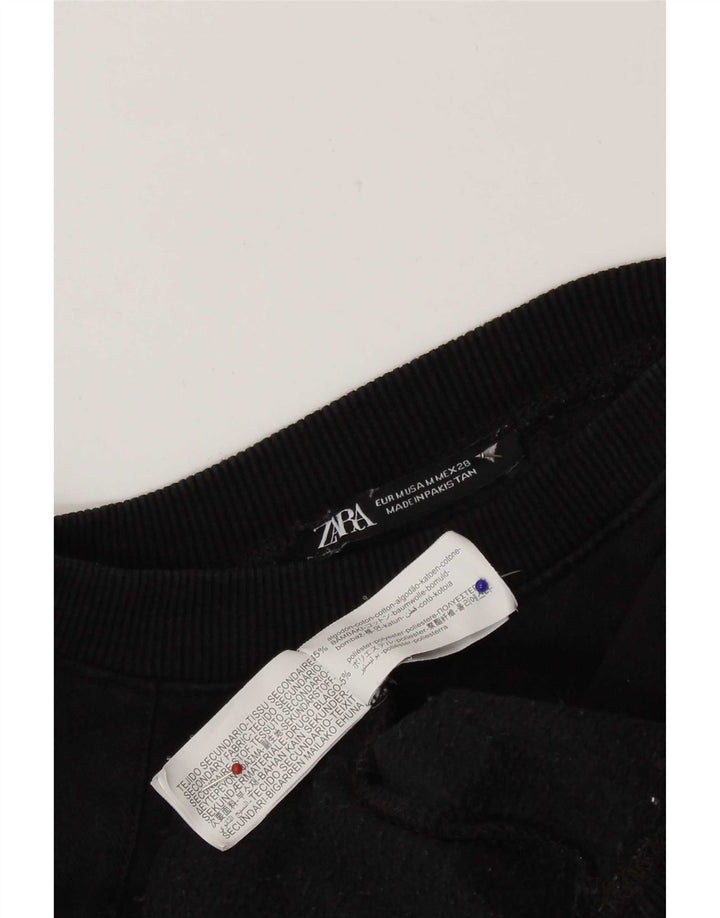 Zara Womens Crop Oversize Sweatshirt Jumper UK 14 Moyen Noir Coton