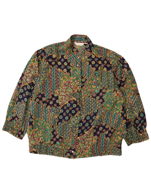 vintage Femme 3/4 Manches Chemise Blouse IT 46 Grand Paisley Multicolore