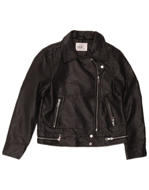 Zara Veste de motard en similicuir fille 9-10 ans Noir Polyester