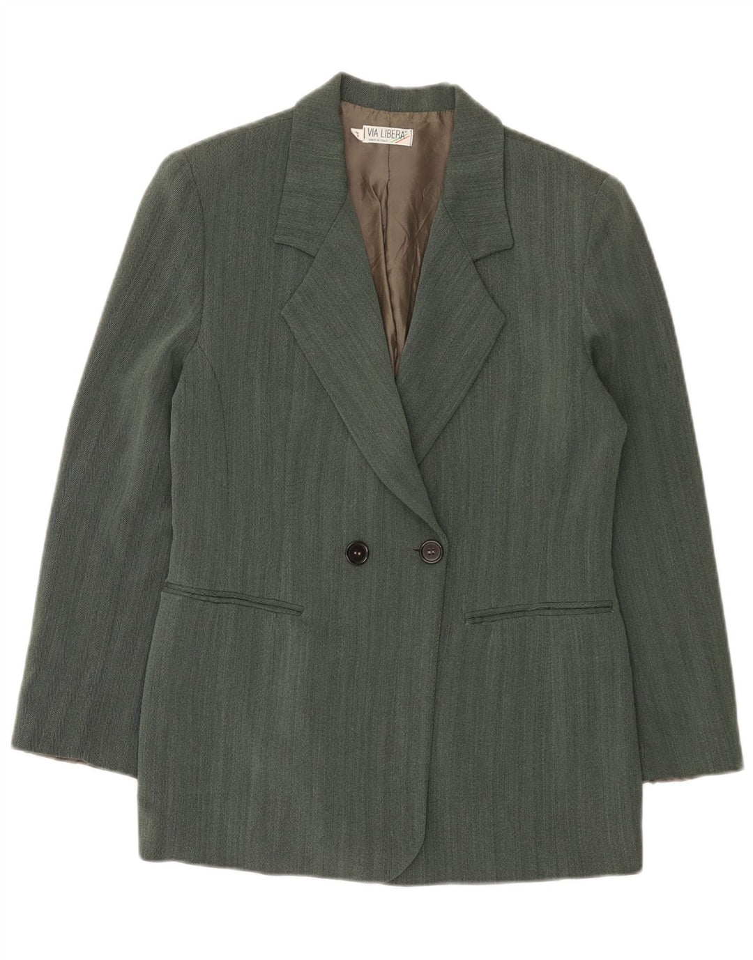 Veste Blazer Double Boutonnage Femme Vintage IT 42 Chevrons Vert Moyen