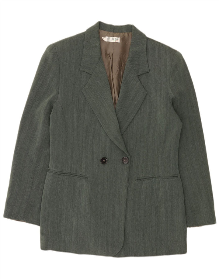 Veste Blazer Double Boutonnage Femme Vintage IT 42 Chevrons Vert Moyen