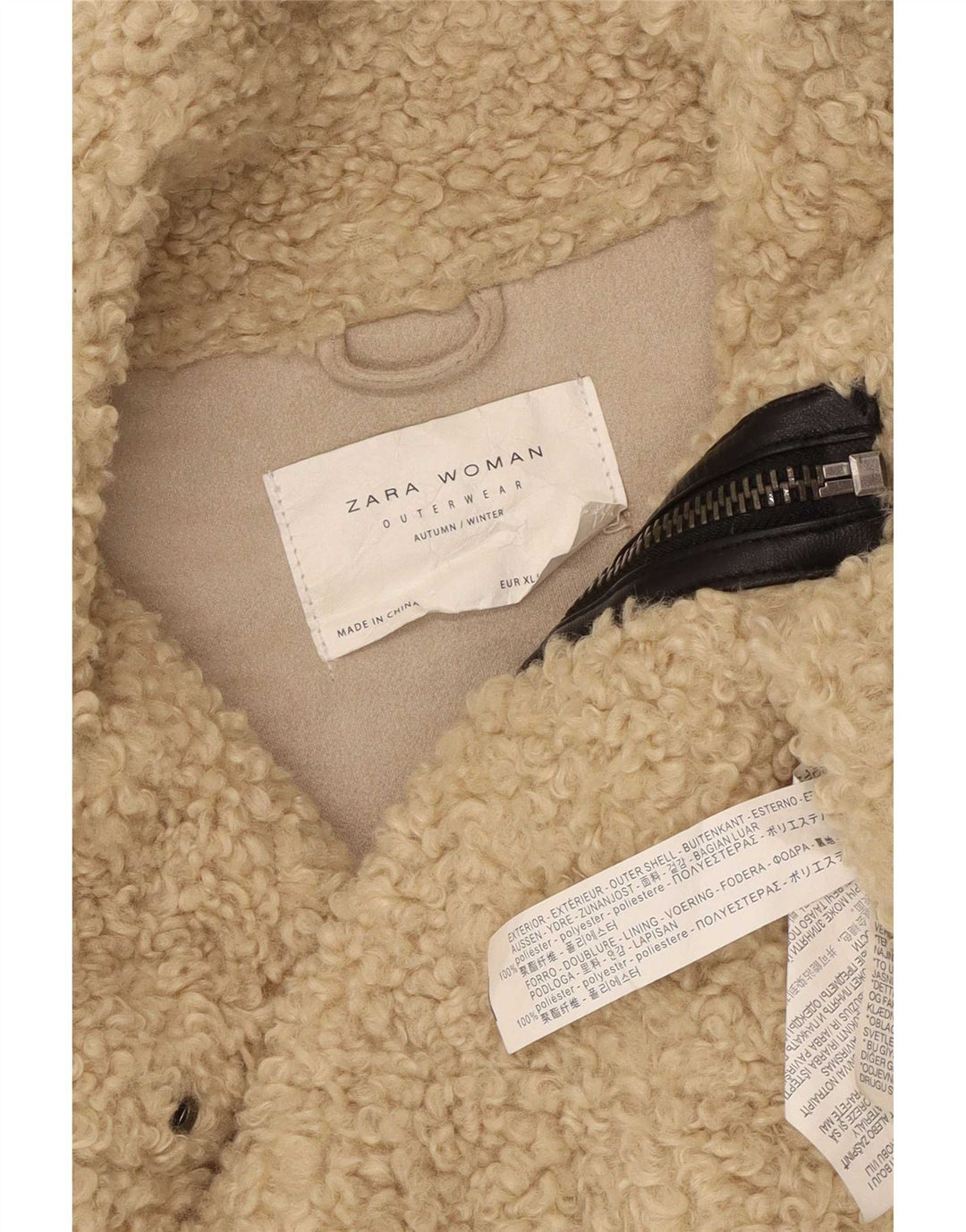 Zara Veste polaire Teddy Bear pour femme UK 18 XL Beige Polyester