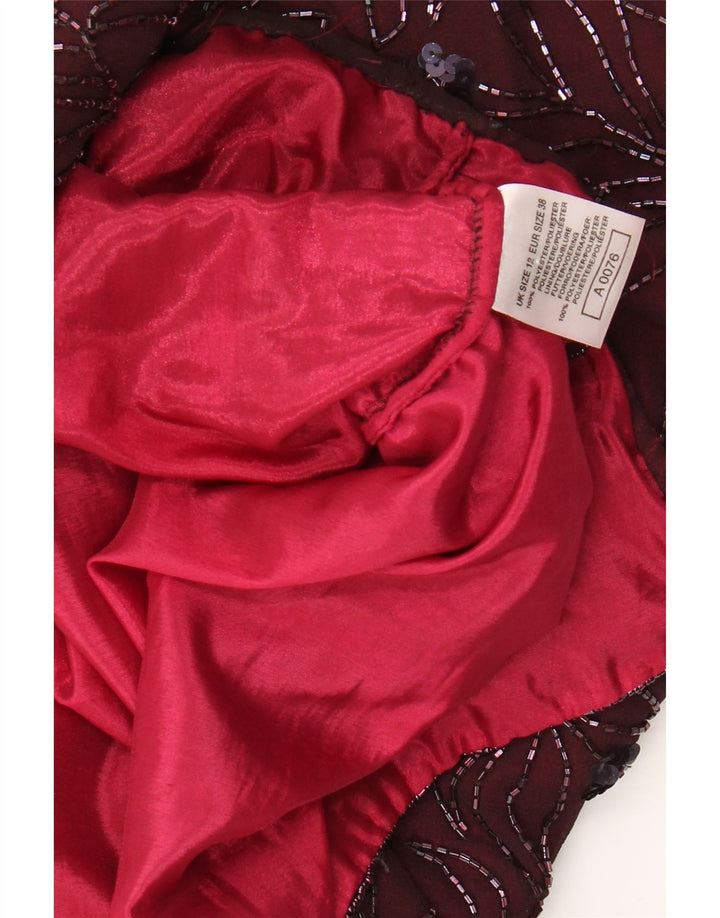 VINTAGE Robe fourreau sans manches pour femmes UK 12 Moyen Bourgogne Floral