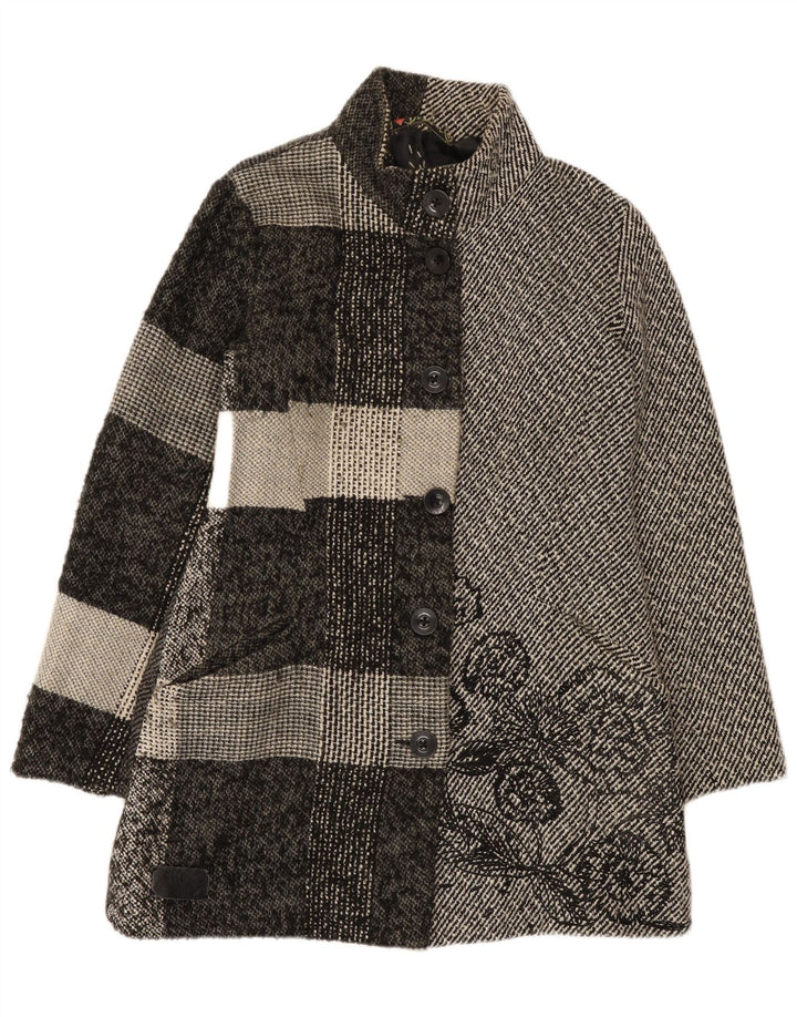 Desigual Manteau Femme EU 42 Grand Gris Floral Polyester