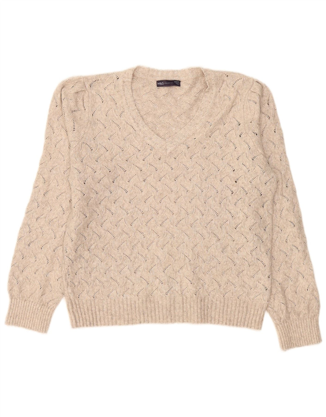 Marks & Spencer Pull surdimensionné à col en V pour femme UK 14 Beige moyen