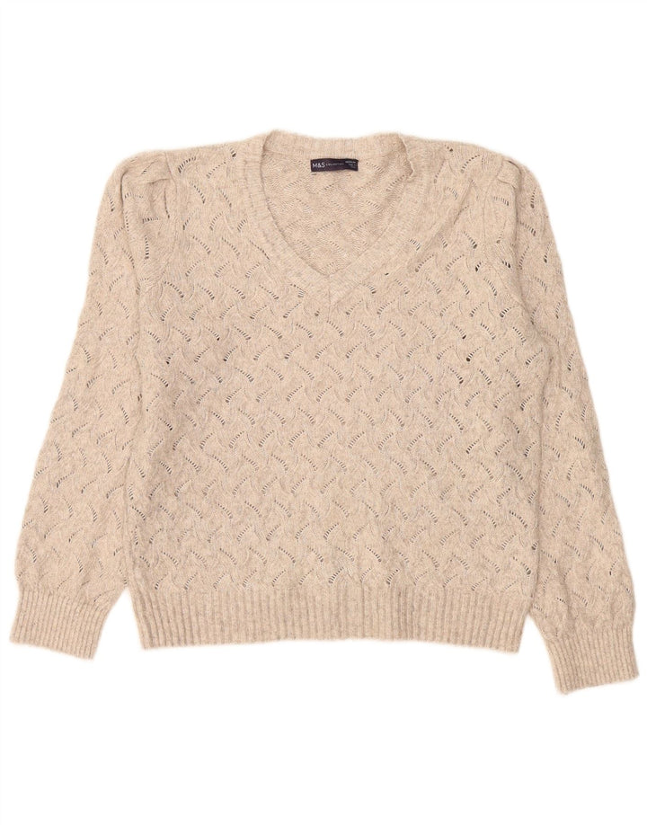 Marks & Spencer Pull surdimensionné à col en V pour femme UK 14 Beige moyen