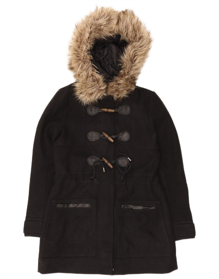 Abercrombie & Fitch Duffle-coat à capuche pour femme UK 10 Petite laine noire