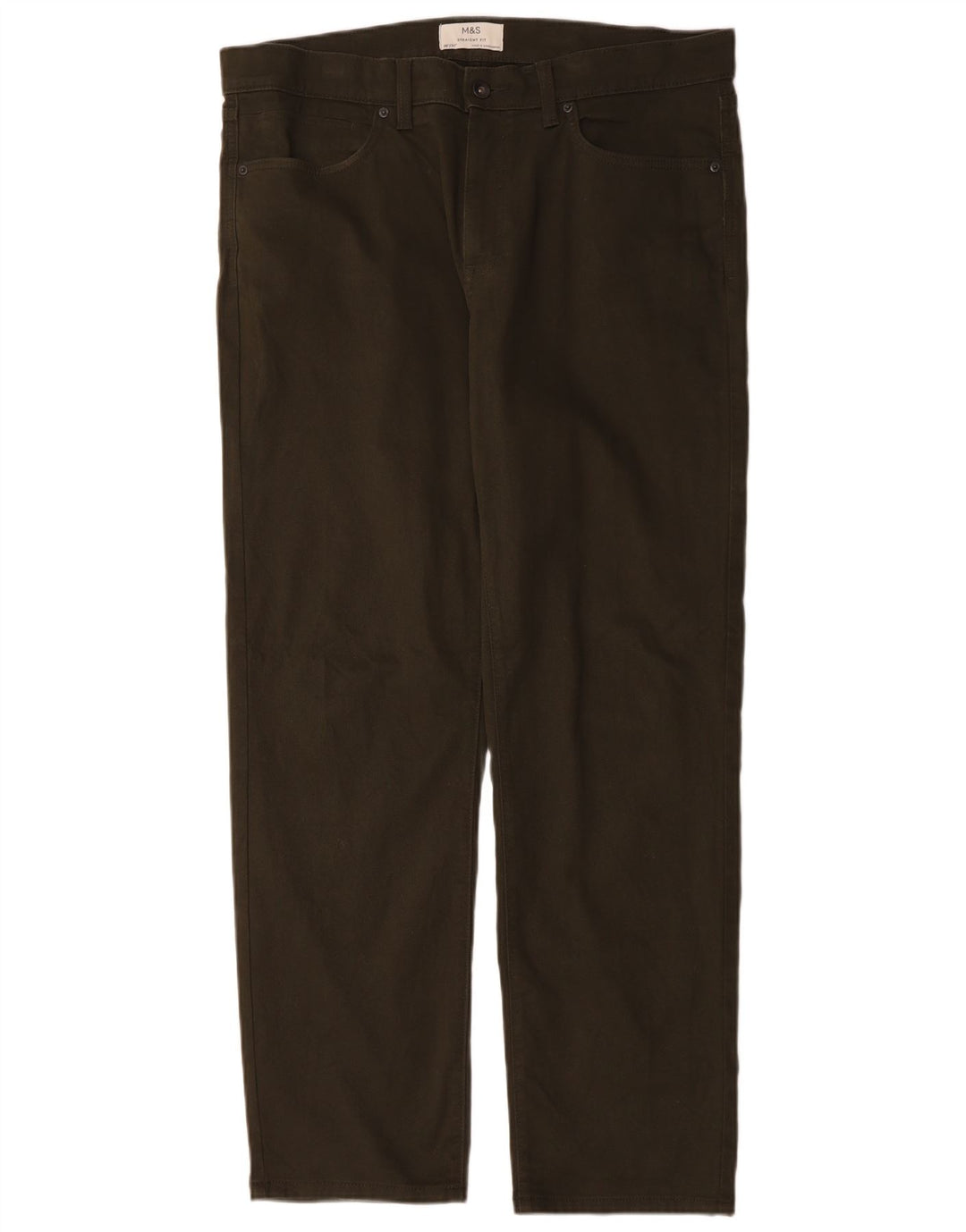MARKS & SPENCER Pantalon décontracté droit pour homme W36 L31 Kaki Coton