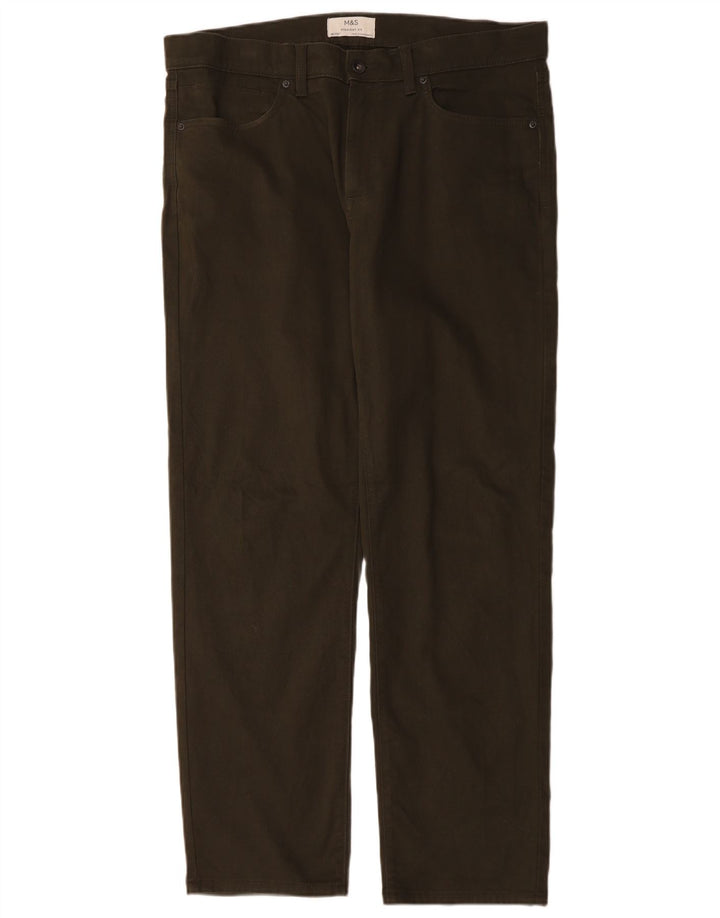 MARKS & SPENCER Pantalon décontracté droit pour homme W36 L31 Kaki Coton