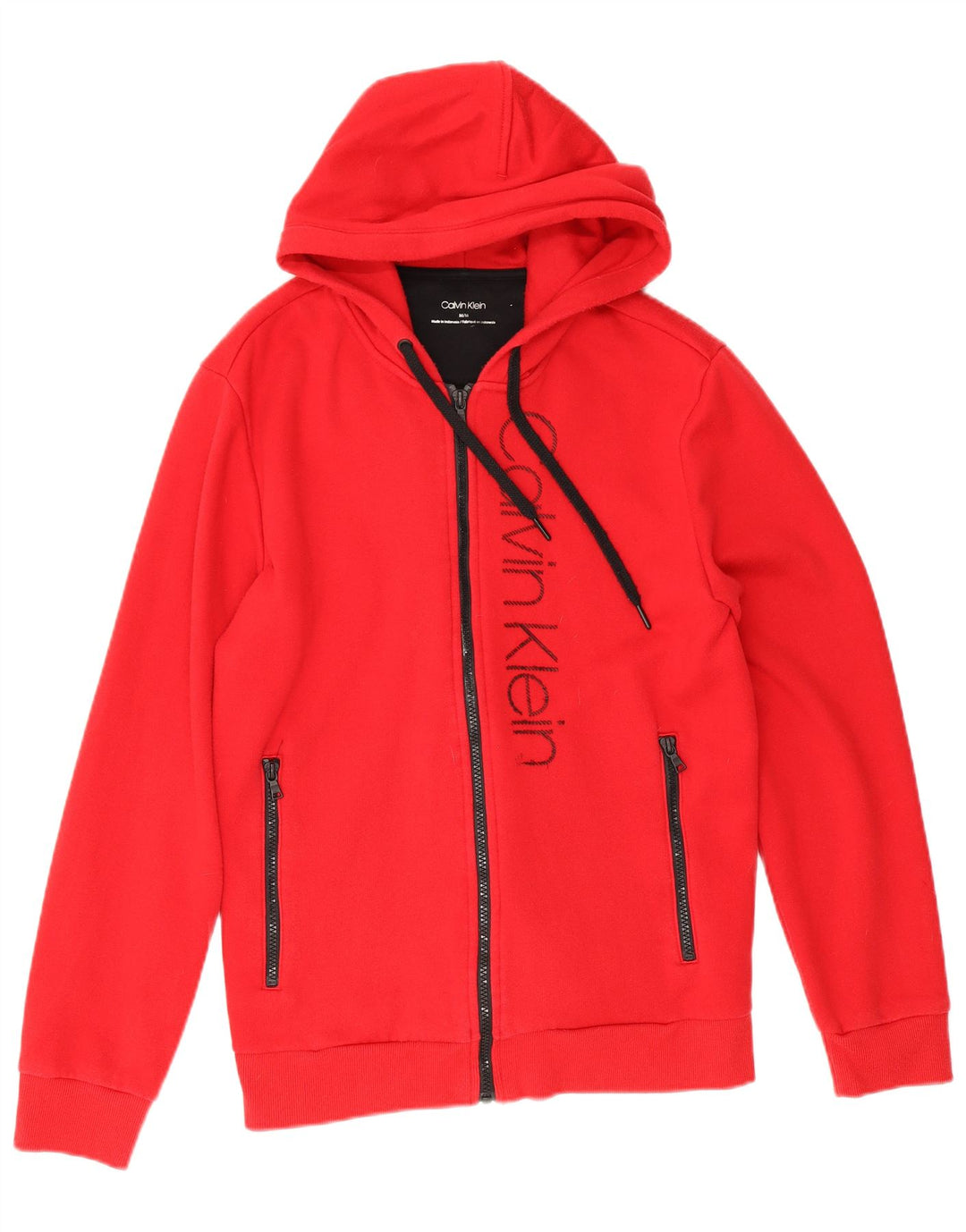 Calvin Klein Pull à Capuche Graphique Zippé Homme Rouge Moyen Coton