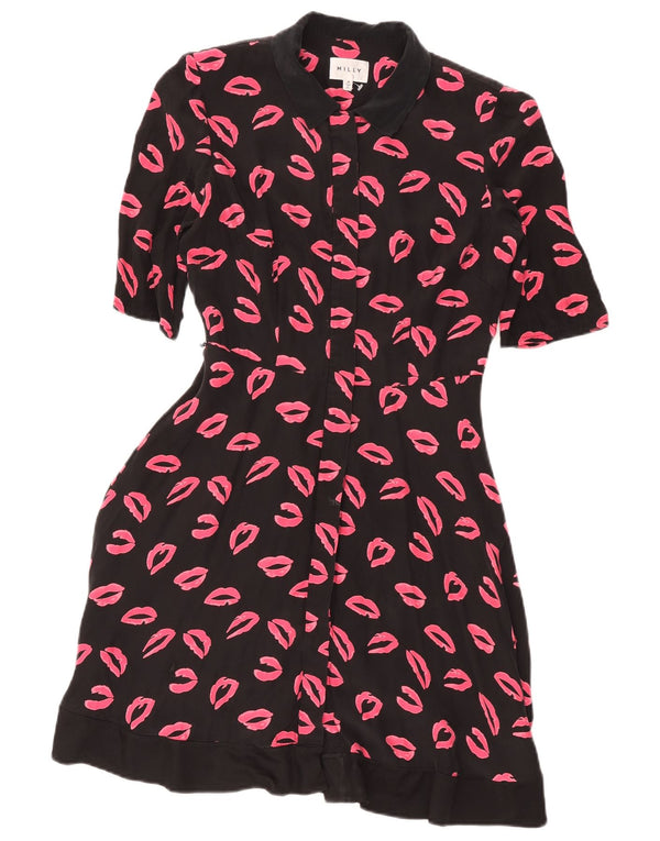 Milly Womens Abstract Pattern Short Sleeves Shirt Dress US 4 Small Black