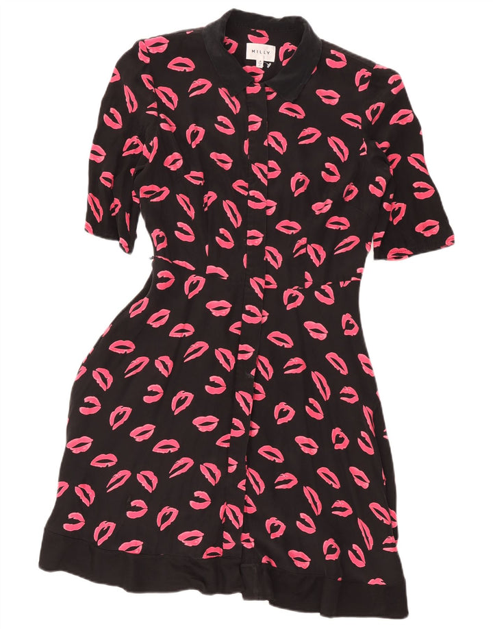Milly Robe chemise à manches courtes pour femme Motif abstrait US 4 Petit Noir