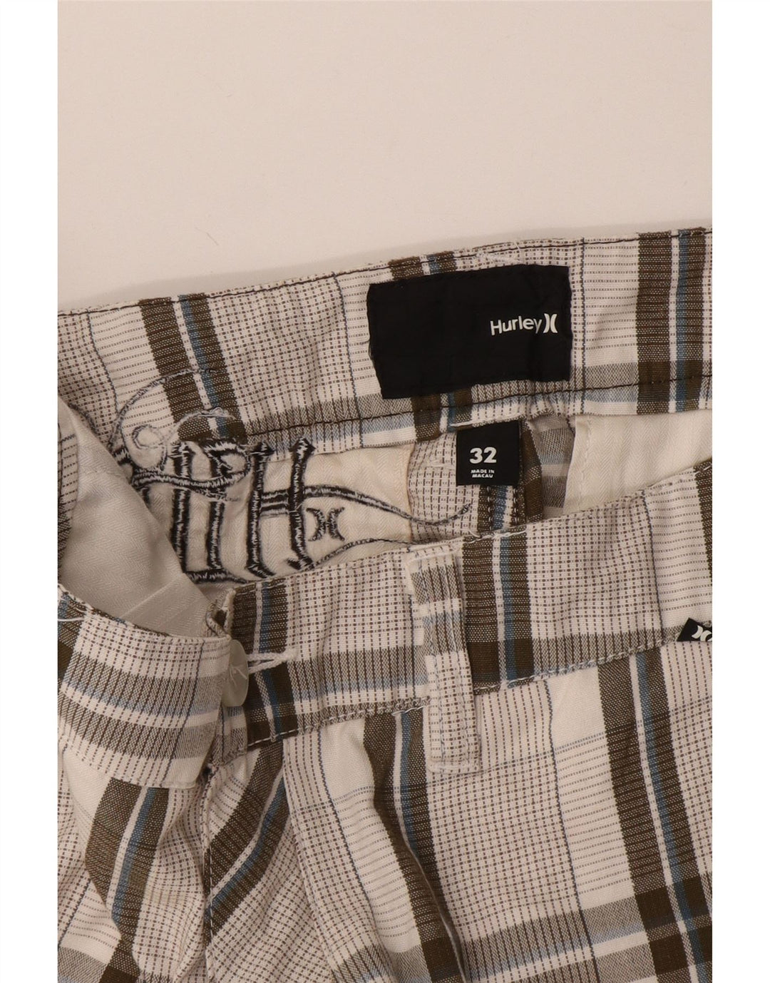 Hurley Short Chino Homme W32 Gris Moyen à Carreaux