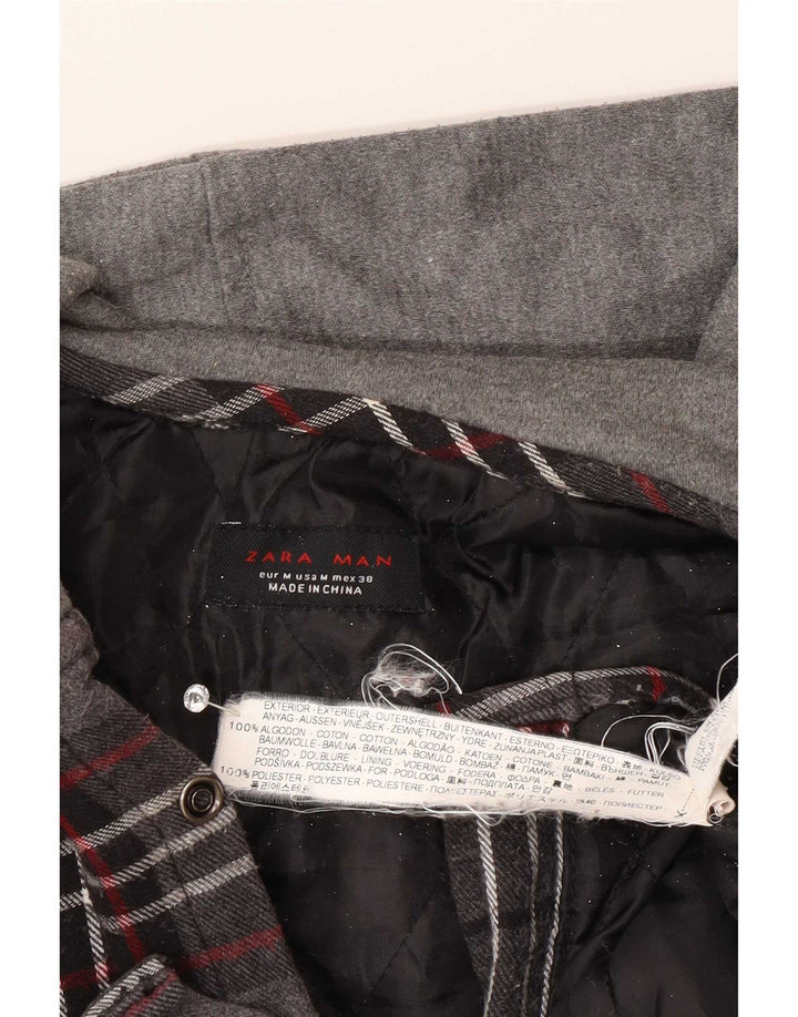 Zara Chemise À Capuche En Flanelle Lumberjack Homme Gris Moyen À Carreaux En Coton