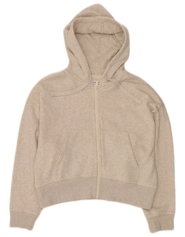 CALVIN KLEIN Pull à capuche zippé pour femme UK 10 Petit blanc cassé moucheté