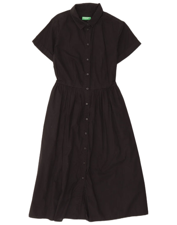 Benetton Robe chemise à manches courtes pour femme UK 44 Noir moyen