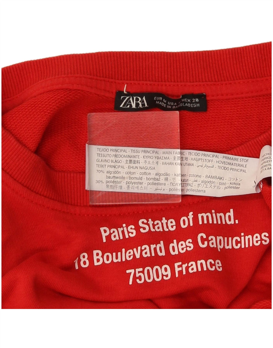 Zara Womens Graphic Crop Sweatshirt Jumper UK 14 Coton Rouge Moyen