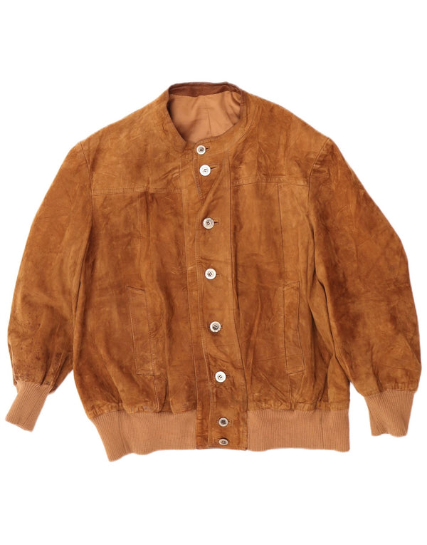 vintage Femmes Loose Fit Suede Bomber Jacket UK 18 XL Marron Rétro