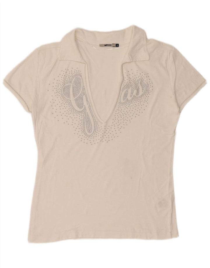 GAS Polo Graphique Femme UK 18 XL Coton Blanc
