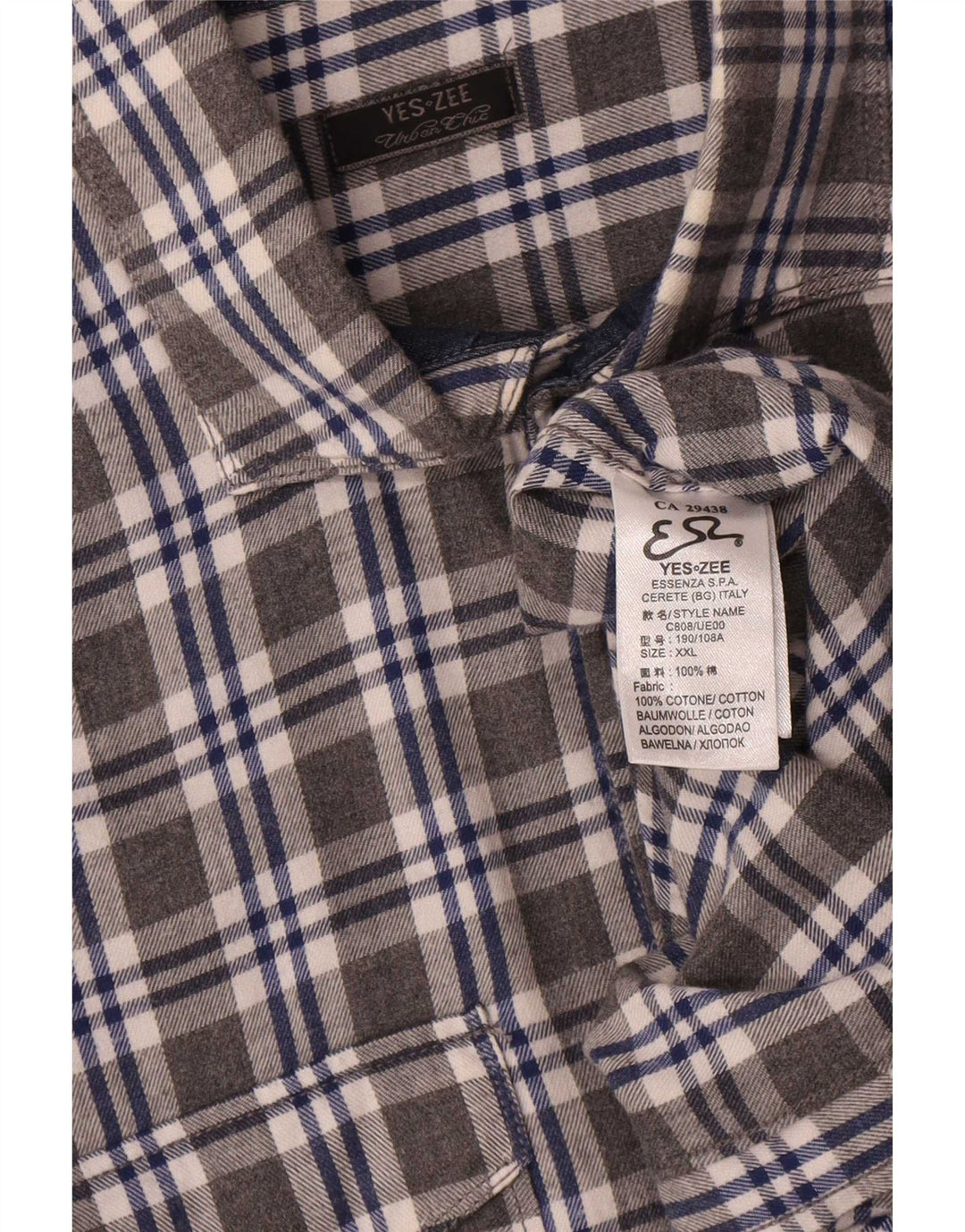 Yes Zee Chemise en flanelle pour homme 2XL Gris à carreaux en coton