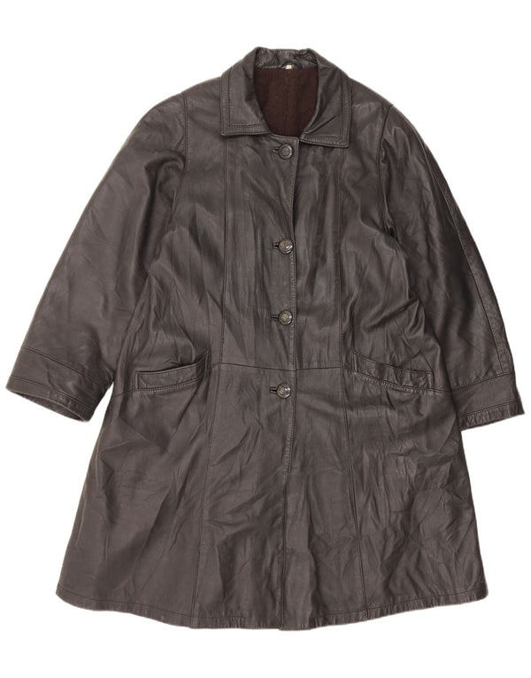 manteau en cuir femme vintage UK 16 Grand Noir