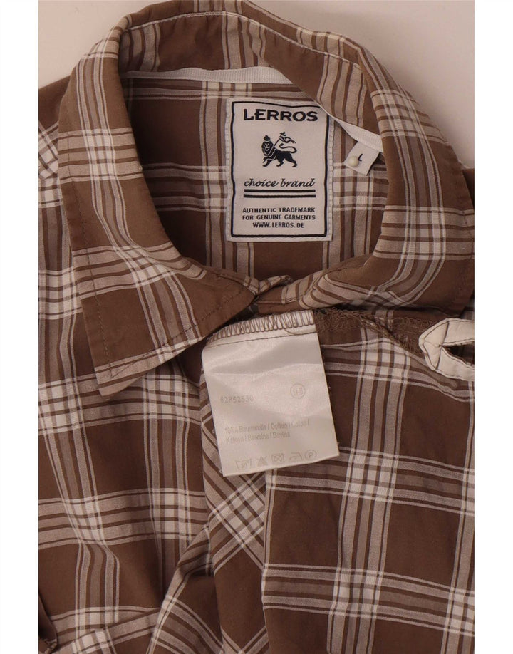 Lerros Chemise à manches courtes pour homme en coton à carreaux marron