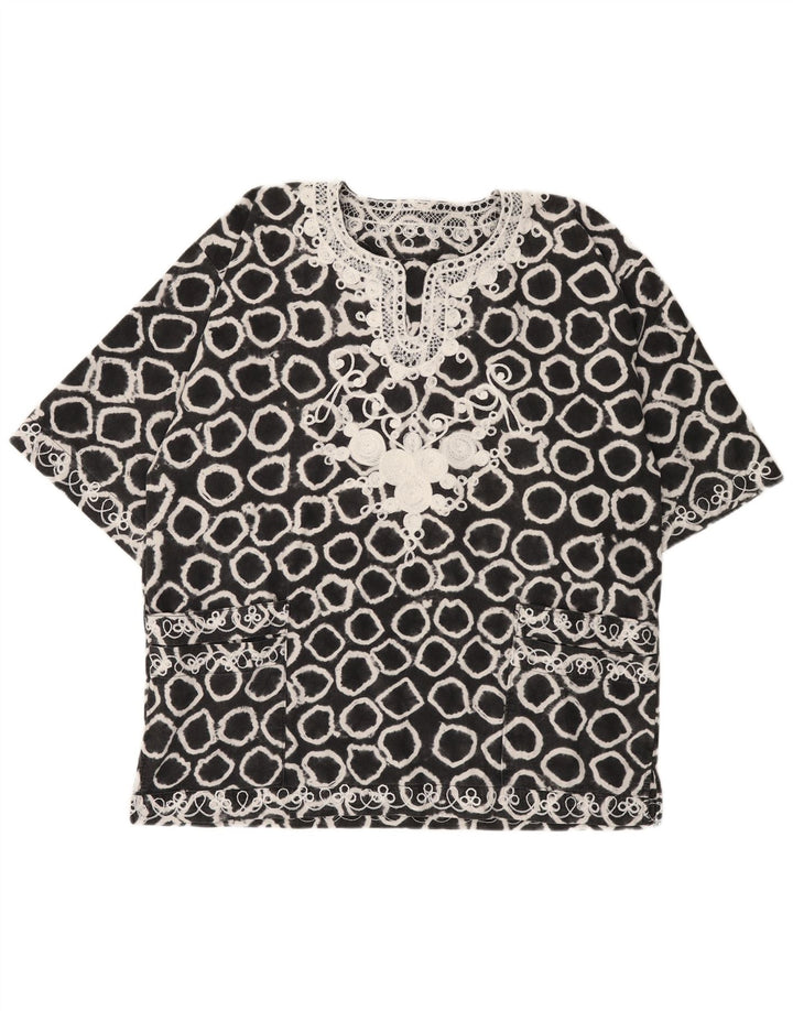 VINTAGE Femmes Surdimensionné Motif Abstrait Blouse Top UK 18 XL Noir